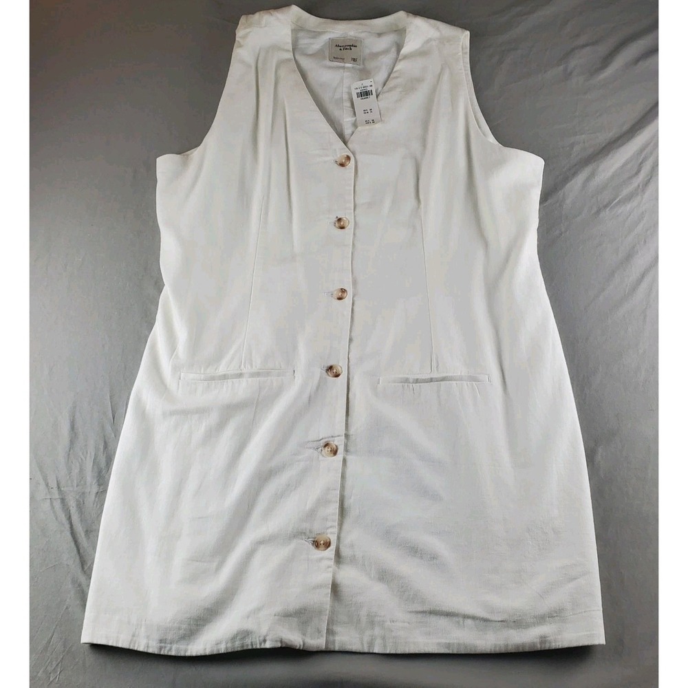 Abercrombie & Fitch Mara Mini Dress XXLT Linen Blend Button Up Pockets New